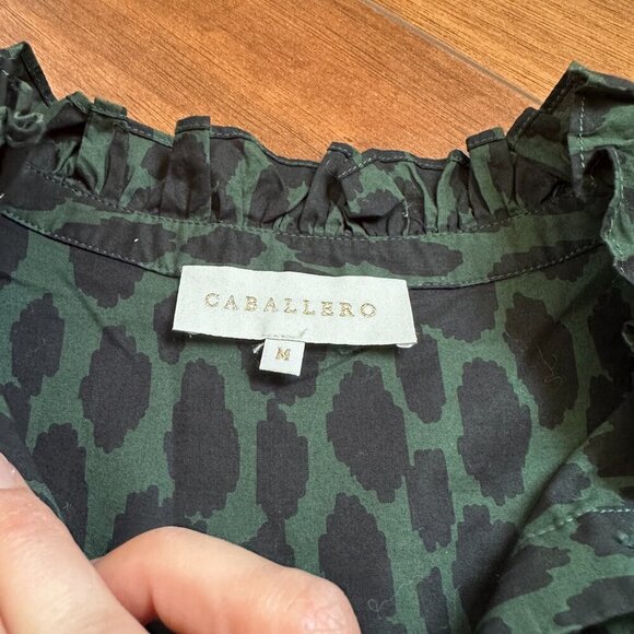 Caballero Ruffle Long Sleeve Blouse – Size Medium Green and Black - Picture 4 of 7